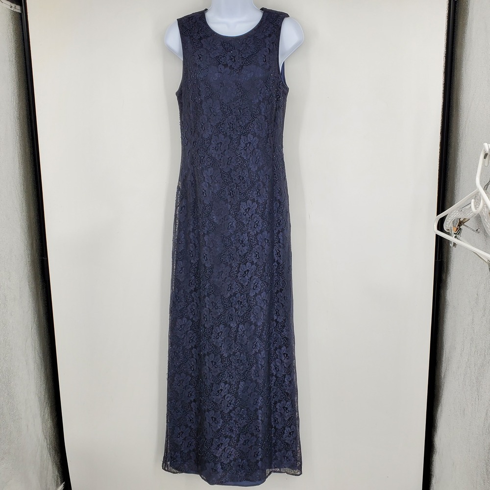 Rimini by Show Navy Blue Lace Beaded Sheath Gown‎ Formal Evening Dress Size 12